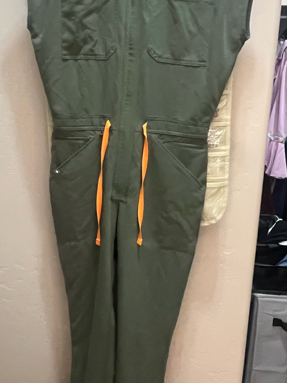 Figs Olive Green Jumpsuit with Orange Drawstrings